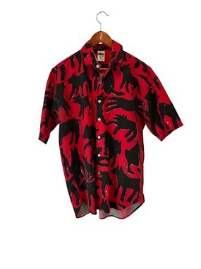 Mambo Vintage 90's Loud Shirt Button-Down Animal Silhouette USA Red Black Large